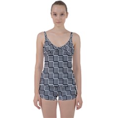 Basket Black Lines Stripes White Tie Front Two Piece Tankini by Sapixe