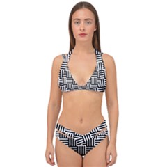 Basket Black Lines Stripes White Double Strap Halter Bikini Set by Sapixe