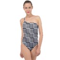 Basket Black Lines Stripes White Classic One Shoulder Swimsuit View1