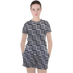 Basket Black Lines Stripes White Women s Tee And Shorts Set