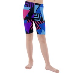 Memphis Pattern Geometric Abstract Kids  Mid Length Swim Shorts by Sapixe