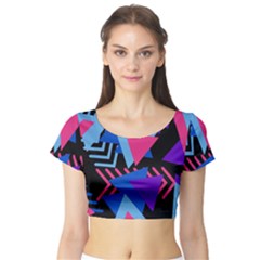 Memphis Pattern Geometric Abstract Short Sleeve Crop Top by Sapixe