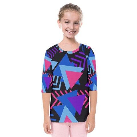 Memphis Pattern Geometric Abstract Kids  Quarter Sleeve Raglan Tee by Sapixe