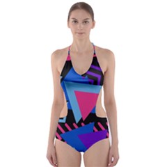 Memphis Pattern Geometric Abstract Cut-out One Piece Swimsuit by Sapixe