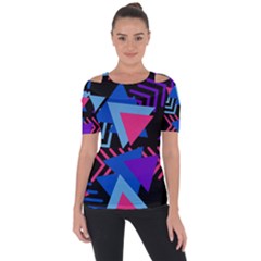 Memphis Pattern Geometric Abstract Shoulder Cut Out Short Sleeve Top