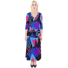 Memphis Pattern Geometric Abstract Quarter Sleeve Wrap Maxi Dress by Sapixe