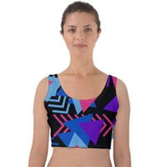 Memphis Pattern Geometric Abstract Velvet Crop Top by Sapixe