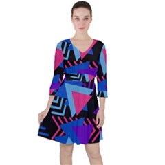 Memphis Pattern Geometric Abstract Ruffle Dress by Sapixe