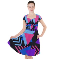 Memphis Pattern Geometric Abstract Cap Sleeve Midi Dress