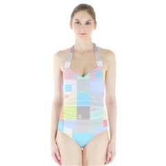 Pastel Diamonds Background Halter Swimsuit by Sapixe