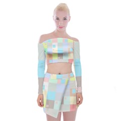 Pastel Diamonds Background Off Shoulder Top With Mini Skirt Set by Sapixe