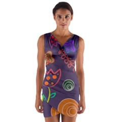 Background Decorative Floral Wrap Front Bodycon Dress by Sapixe