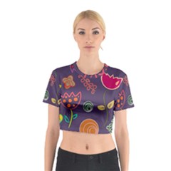 Background Decorative Floral Cotton Crop Top by Sapixe