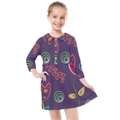 Background Decorative Floral Kids  Quarter Sleeve Shirt Dress