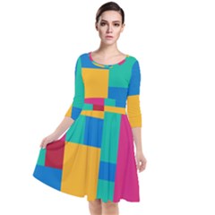 Background Abstract Quarter Sleeve Waist Band Dress