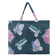 Butterfly Pattern Dead Death Rose Zipper Large Tote Bag by Sapixe