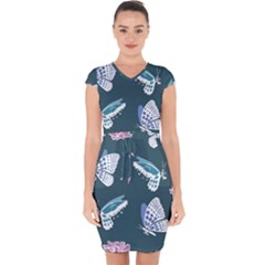 Butterfly Pattern Dead Death Rose Capsleeve Drawstring Dress  by Sapixe