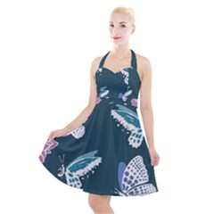 Butterfly Pattern Dead Death Rose Halter Party Swing Dress 