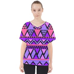 Seamless Purple Pink Pattern V-neck Dolman Drape Top