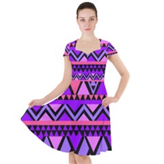 Seamless Purple Pink Pattern Cap Sleeve Midi Dress