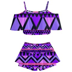 Seamless Purple Pink Pattern Kids  Off Shoulder Skirt Bikini