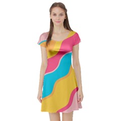 Cake Color Palette Painting Short Sleeve Skater Dress by Sapixe