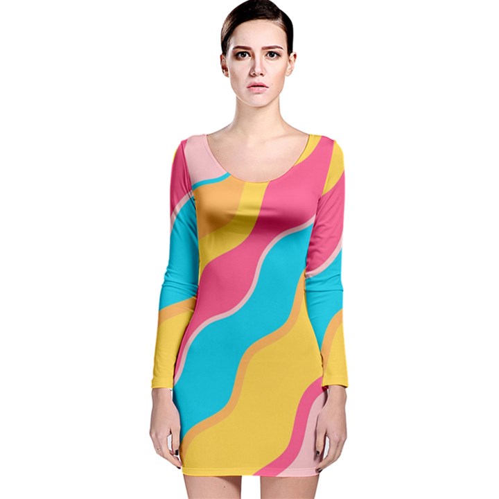 Cake Color Palette Painting Long Sleeve Velvet Bodycon Dress