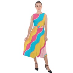 Cake Color Palette Painting Midi Tie-back Chiffon Dress by Sapixe