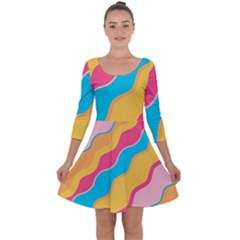 Cake Color Palette Painting Quarter Sleeve Skater Dress by Sapixe