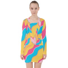 Cake Color Palette Painting V-neck Bodycon Long Sleeve Dress by Sapixe