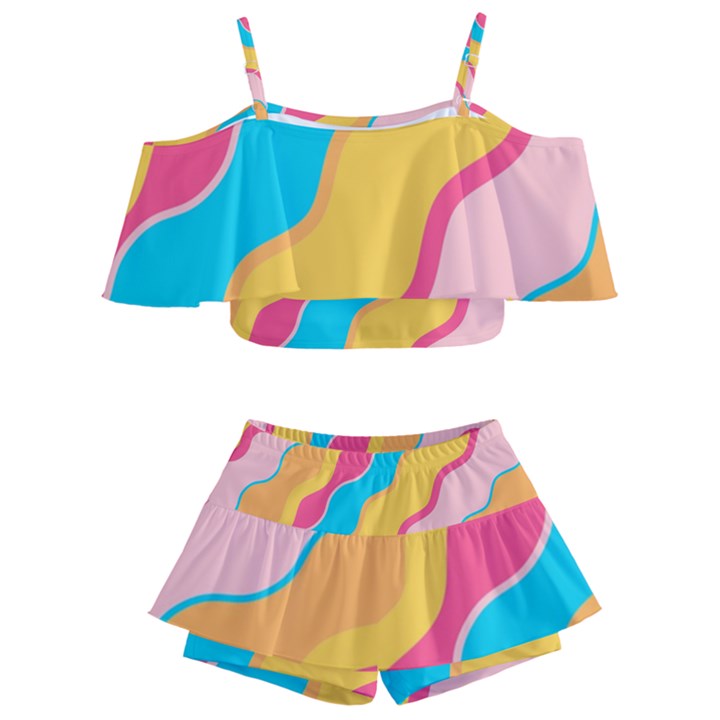 Cake Color Palette Painting Kids  Off Shoulder Skirt Bikini