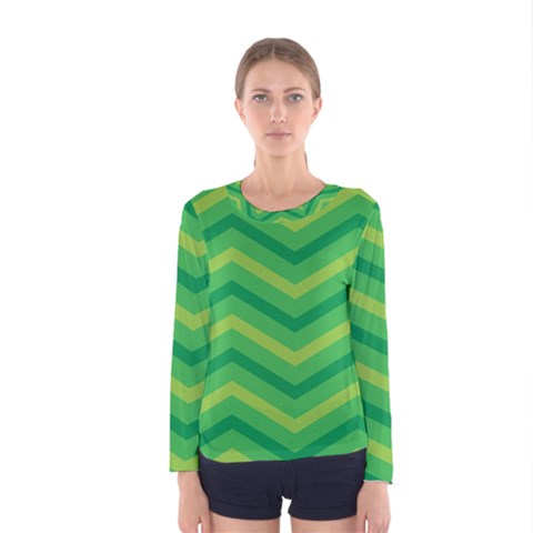 Green Background Abstract Women s Long Sleeve Tee by Sapixe