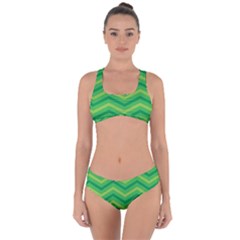 Green Background Abstract Criss Cross Bikini Set by Sapixe