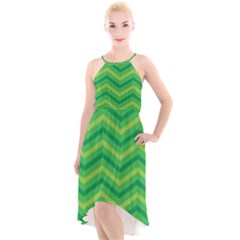 Green Background Abstract High-low Halter Chiffon Dress 