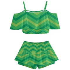 Green Background Abstract Kids  Off Shoulder Skirt Bikini