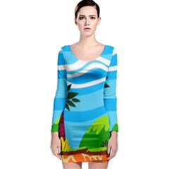 Landscape Background Nature Sky Long Sleeve Bodycon Dress by Sapixe