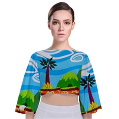 Landscape Background Nature Sky Tie Back Butterfly Sleeve Chiffon Top by Sapixe