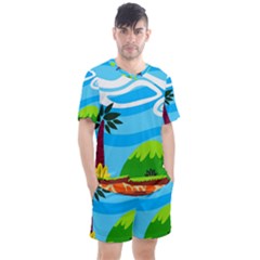 Landscape Background Nature Sky Men s Mesh Tee And Shorts Set