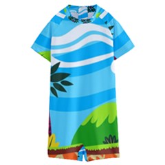 Landscape Background Nature Sky Kids  Boyleg Half Suit Swimwear