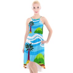 Landscape Background Nature Sky High-low Halter Chiffon Dress 