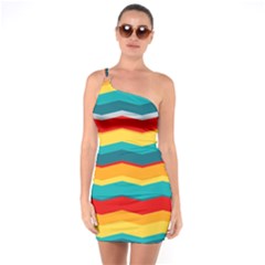 Retro Colors 60 Background One Soulder Bodycon Dress