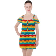 Retro Colors 60 Background Ruffle Cut Out Chiffon Playsuit