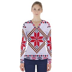 Ornament Stars Textile Crochet V-neck Long Sleeve Top by Sapixe