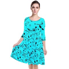 Pattern Flowers Flower Texture Quarter Sleeve Waist Band Dress