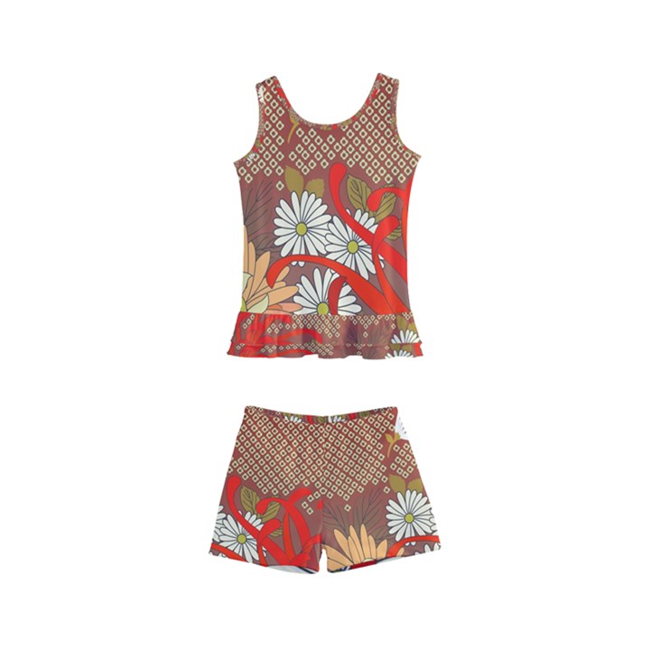 Abstract Background Flower Design Kid s Boyleg Swimsuit