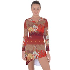 Abstract Background Flower Design Asymmetric Cut-out Shift Dress by Sapixe