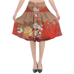 Abstract Background Flower Design Flared Midi Skirt by Sapixe