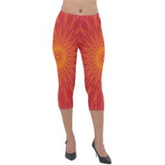 Background Rays Sun Lightweight Velour Capri Leggings  by Sapixe