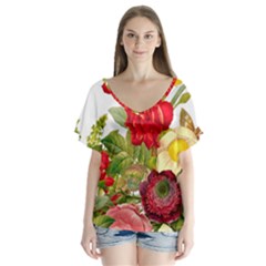 Flower Bouquet 1131891 1920 V-neck Flutter Sleeve Top by vintage2030