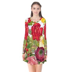 Flower Bouquet 1131891 1920 Long Sleeve V-neck Flare Dress by vintage2030